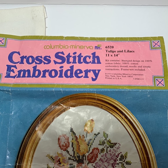 1973 Cross Stitch Embroidery #6520 Tulips and Lilacs Material 13.75” X 15 1/2”T - Picture 8 of 10